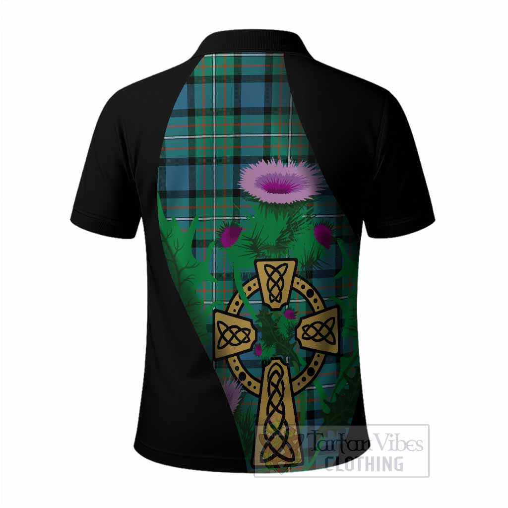 Ferguson (Fergusson) Tartan Crest Polo Shirt Celtic Cross Thistle Flowers