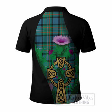 Ferguson (Fergusson) Tartan Crest Polo Shirt Celtic Cross Thistle Flowers