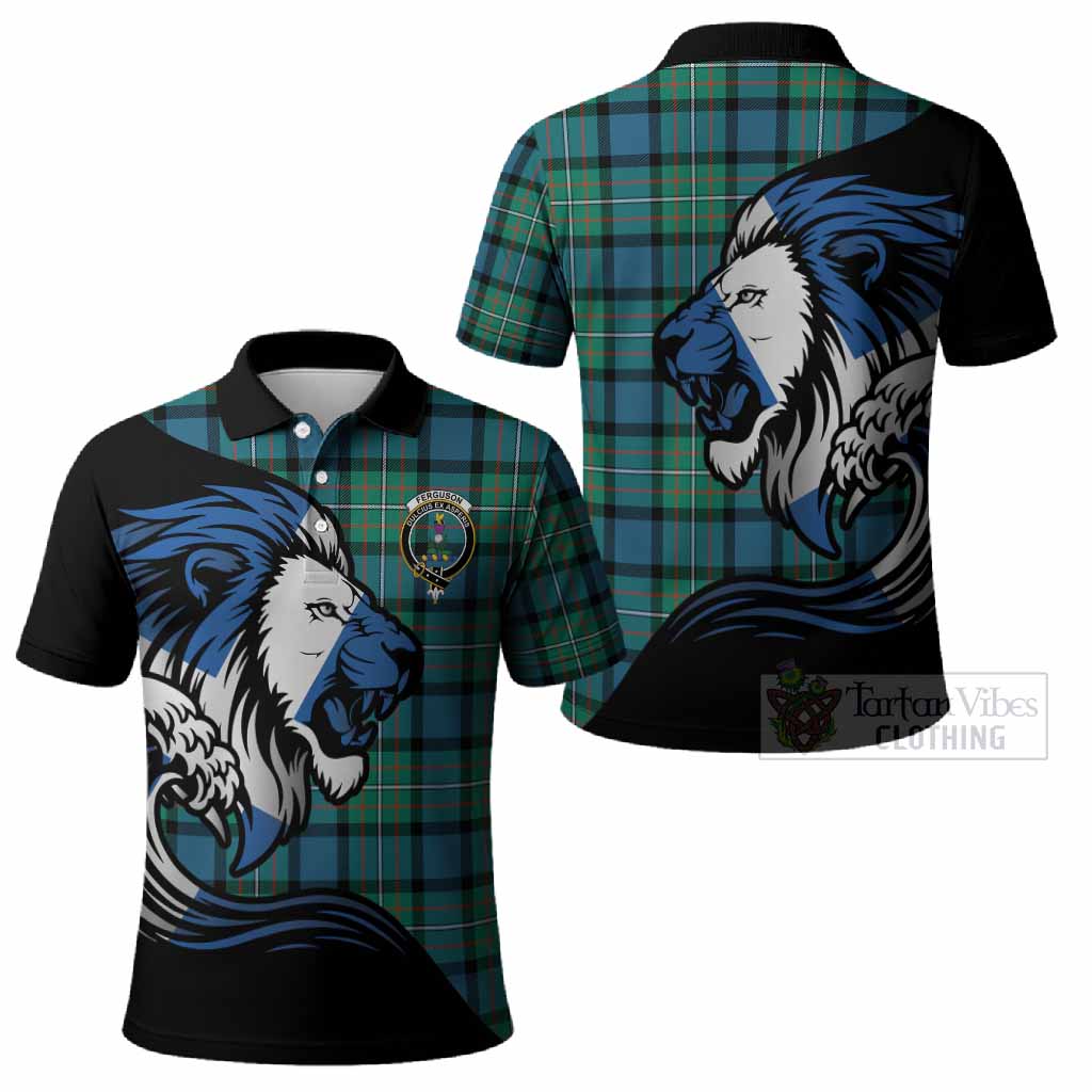 Ferguson (Fergusson) Tartan Crest Polo Shirt Scottish Golden Lions Wave Flow