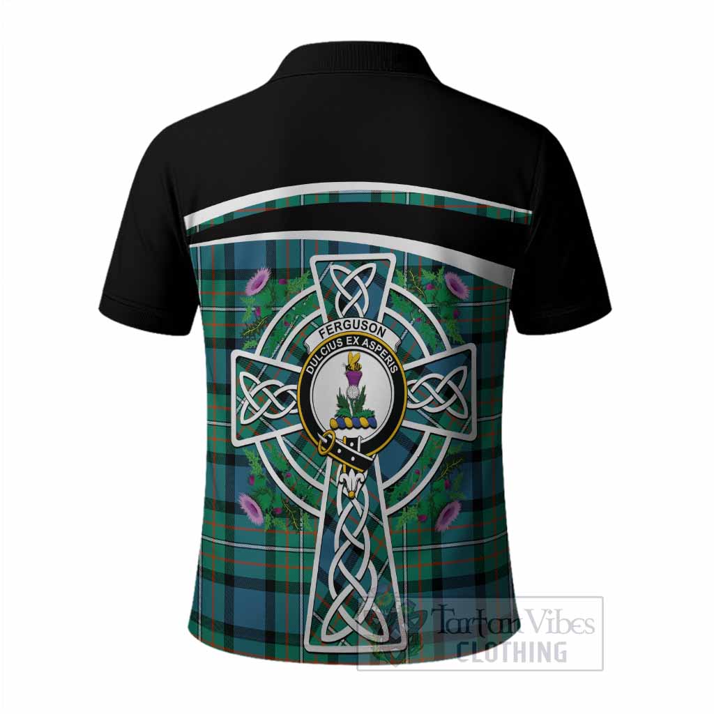 Ferguson (Fergusson) Tartan Crest Polo Shirt Scottish Thistle Celtic Cross Alba Gu Brath