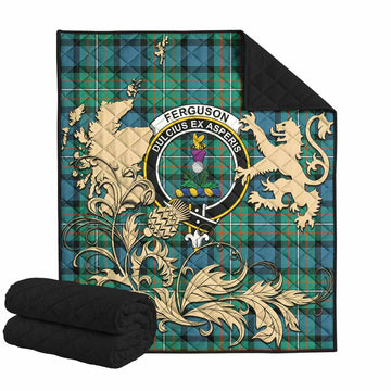 Ferguson (Fergusson) Tartan Crest Premium Quilt with Scottish Iconic Symbols 