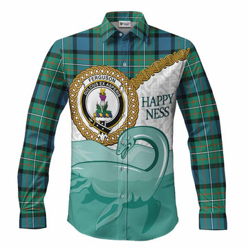 Ferguson (Fergusson) Tartan Crest Scottish Loch Ness Monster Long Sleeve Button Shirts Happy Ness Scotland Celtic Knot