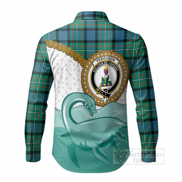Ferguson (Fergusson) Tartan Crest Scottish Loch Ness Monster Long Sleeve Button Shirts Happy Ness Scotland Celtic Knot