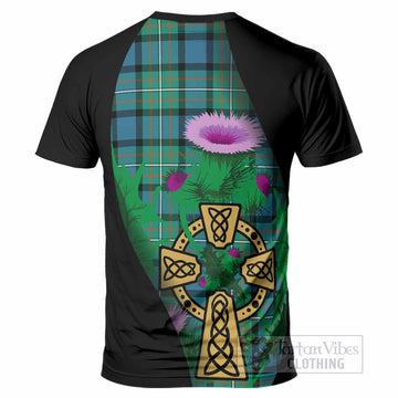 Ferguson (Fergusson) Tartan Crest T-Shirt Celtic Cross Thistle Flowers