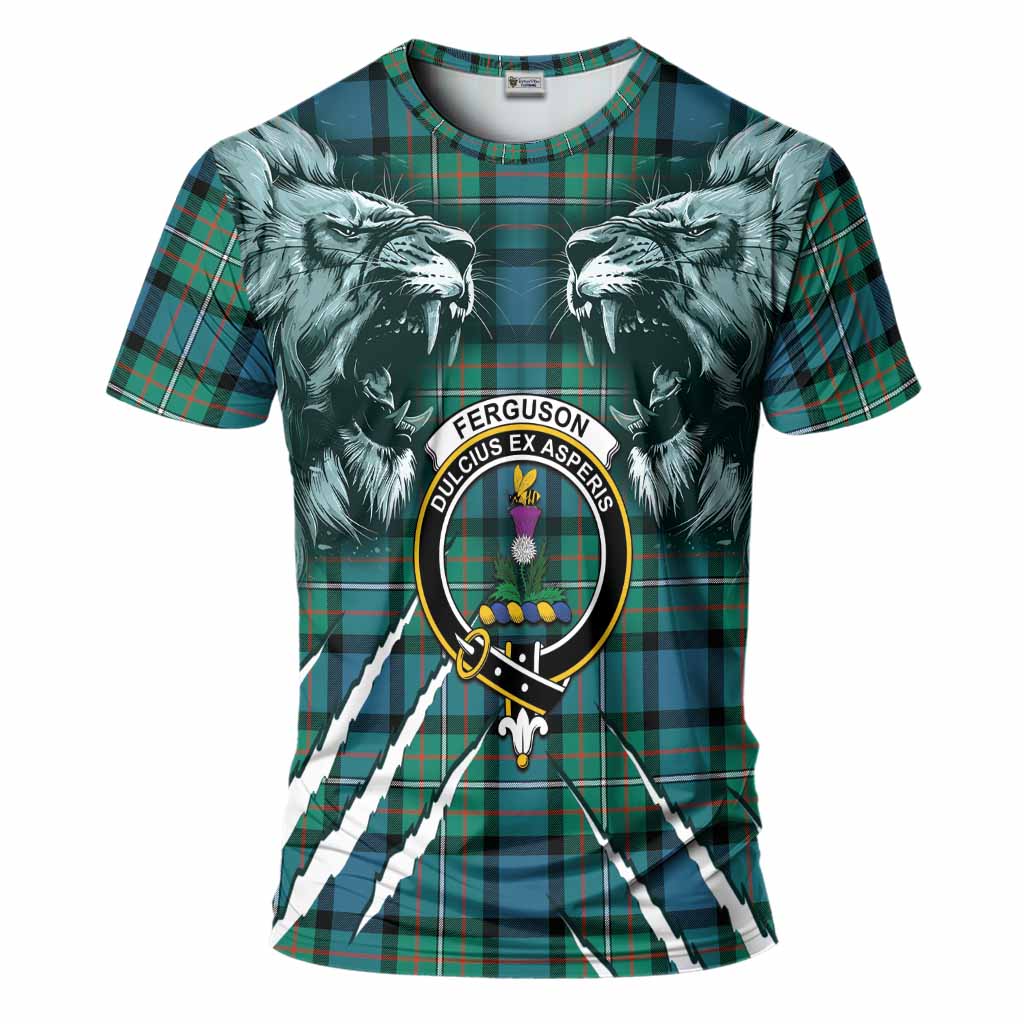 Ferguson (Fergusson) Tartan Crest T-Shirt Ferocious Lion Style
