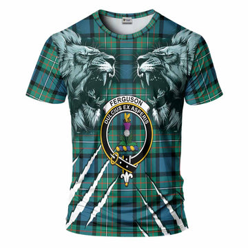 Ferguson (Fergusson) Tartan Crest T-Shirt Ferocious Lion Style