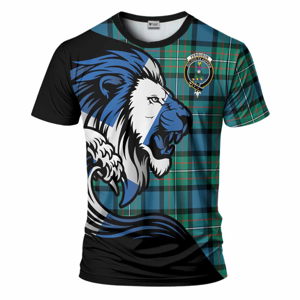 Ferguson (Fergusson) Tartan Crest T-Shirt Scottish Golden Lions Wave Flow
