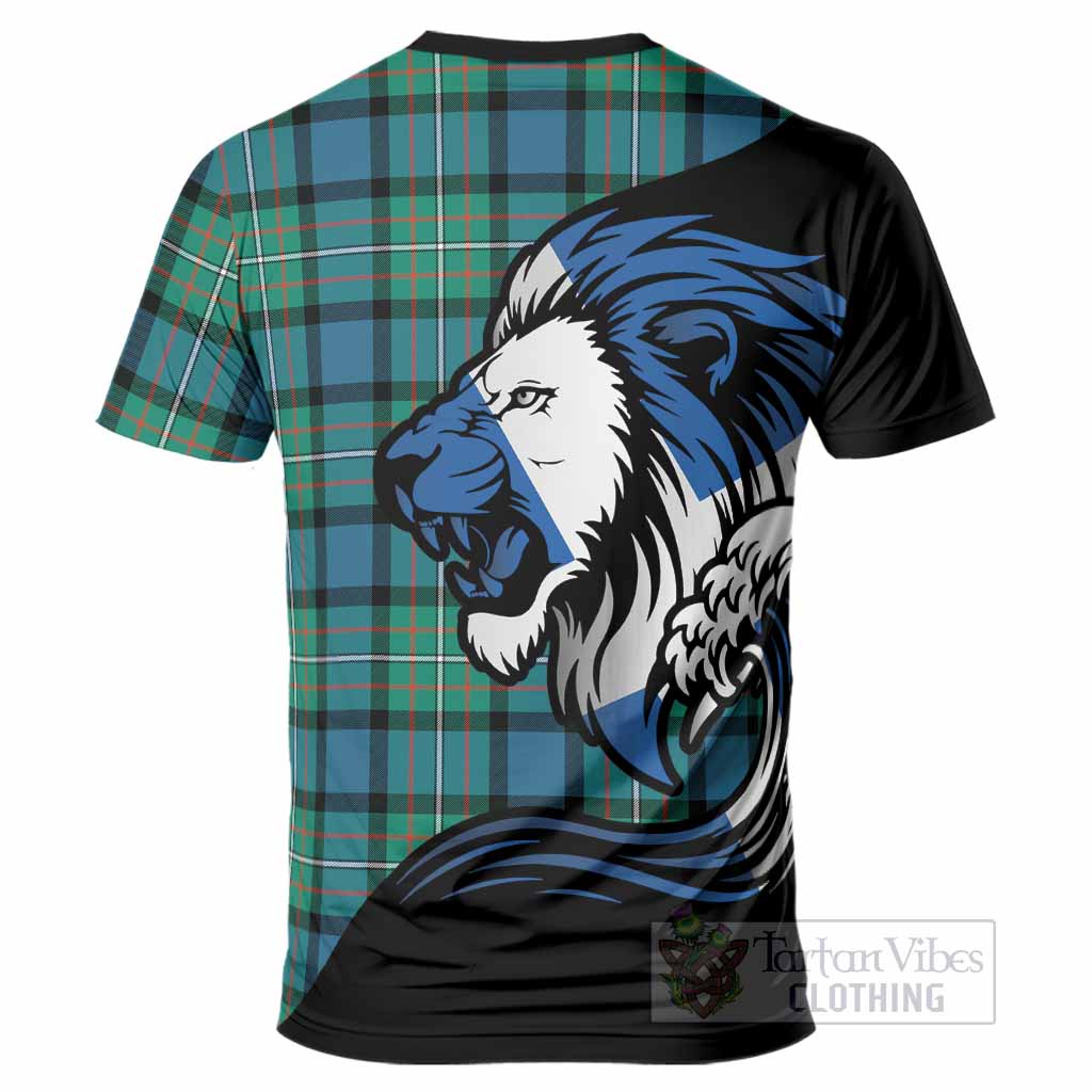 Ferguson (Fergusson) Tartan Crest T-Shirt Scottish Golden Lions Wave Flow