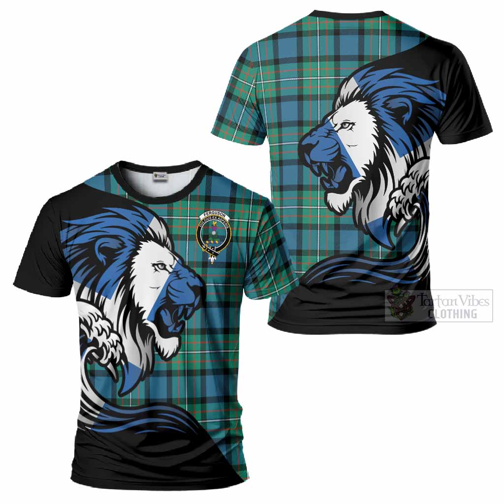 Ferguson (Fergusson) Tartan Crest T-Shirt Scottish Golden Lions Wave Flow