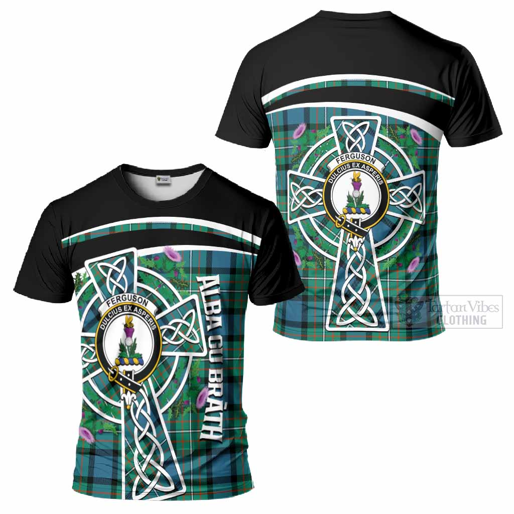 Ferguson (Fergusson) Tartan Crest T-Shirt Scottish Thistle Celtic Cross Alba Gu Brath