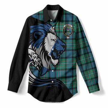 Ferguson (Fergusson) Tartan Crest Women Casual Shirt Scottish Golden Lions Wave Flow