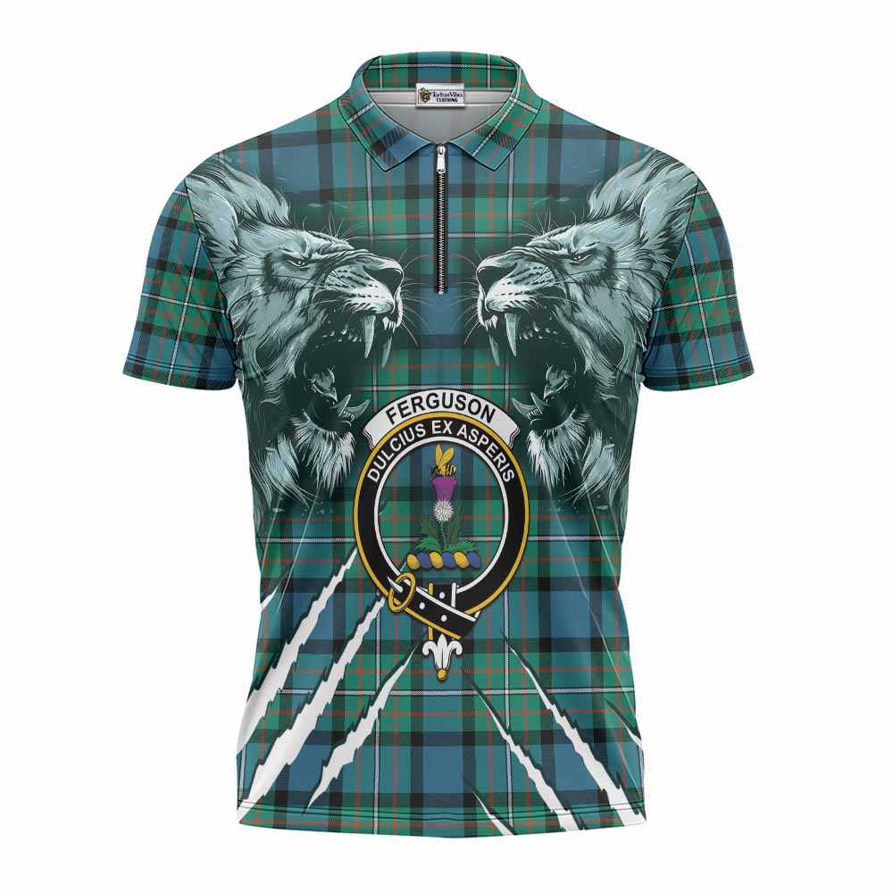 Ferguson (Fergusson) Tartan Crest Zipper Polo Shirt Ferocious Lion Style