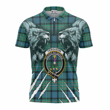 Ferguson (Fergusson) Tartan Crest Zipper Polo Shirt Ferocious Lion Style