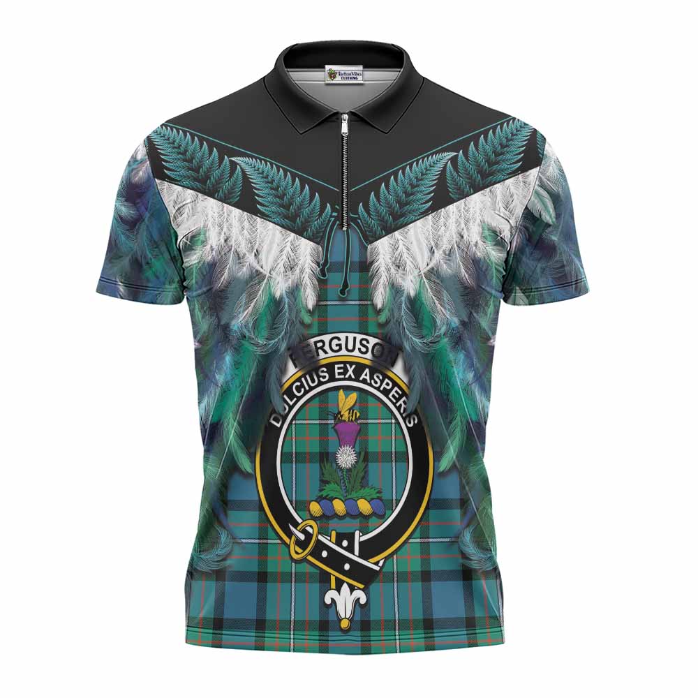 Ferguson (Fergusson) Tartan Crest Zipper Polo Shirt New Zealand Maori Korowai Cloak
