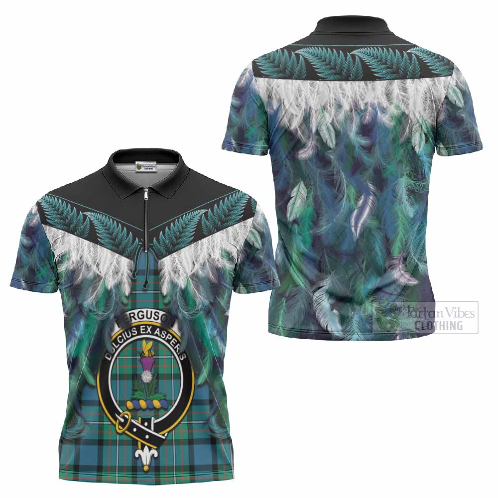 Ferguson (Fergusson) Tartan Crest Zipper Polo Shirt New Zealand Maori Korowai Cloak