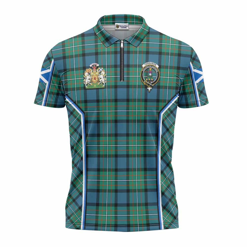 Ferguson (Fergusson) Tartan Crest Zipper Polo Shirt Scotland Coat of Arm Flag Style - Tartan Vibes Clothing