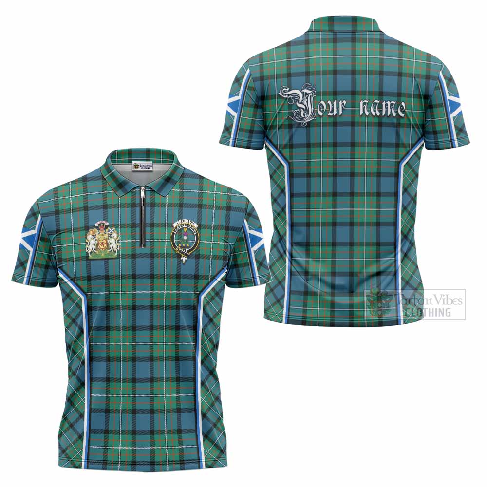 Ferguson (Fergusson) Tartan Crest Zipper Polo Shirt Scotland Coat of Arm Flag Style - Tartan Vibes Clothing