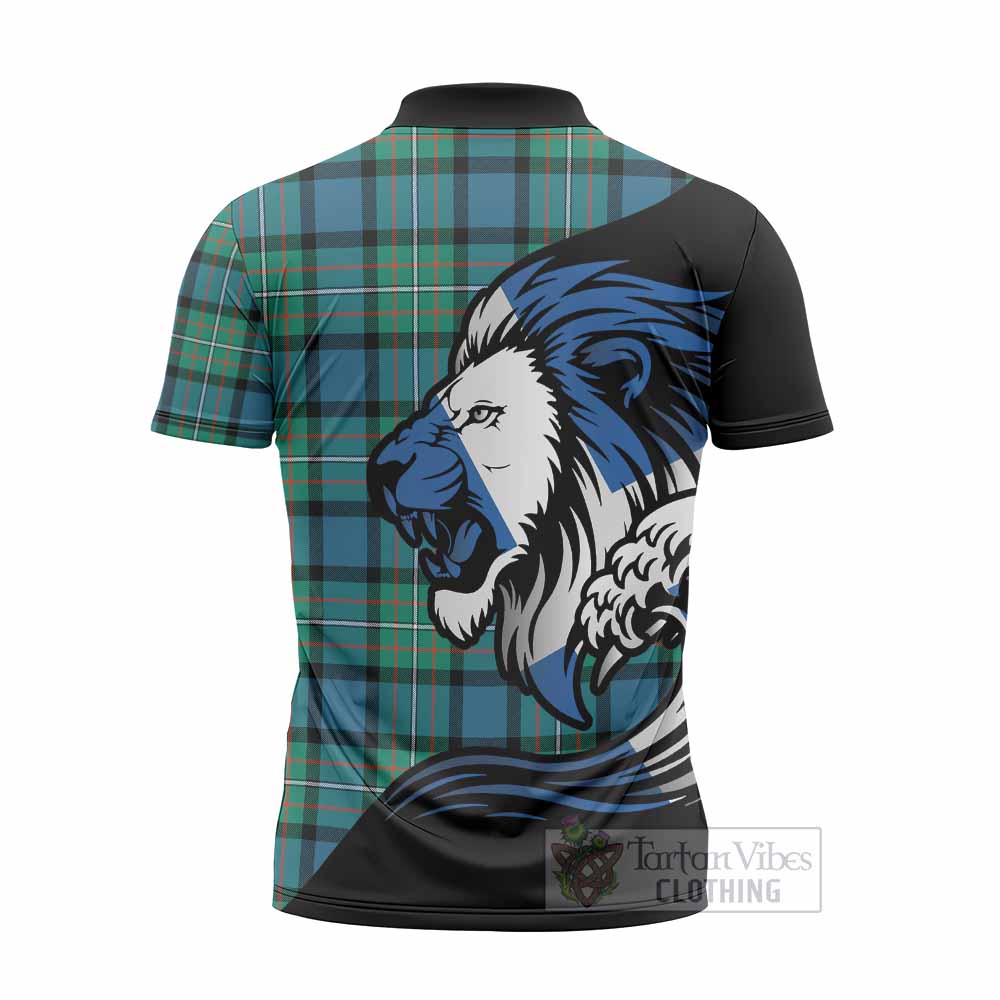 Ferguson (Fergusson) Tartan Crest Zipper Polo Shirt Scottish Golden Lions Wave Flow