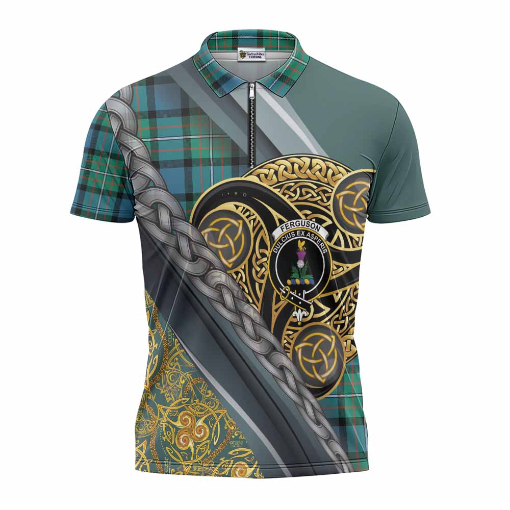 Ferguson (Fergusson) Tartan Crest Zipper Polo Shirt Scottish Triskele Celtic