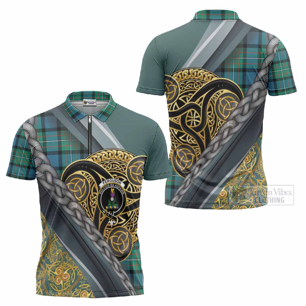 Ferguson (Fergusson) Tartan Crest Zipper Polo Shirt Scottish Triskele Celtic