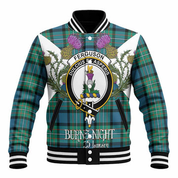 Ferguson (Fergusson) Tartan Family Crest Baseball Jacket Scottish Burns Night Thistle Floral
