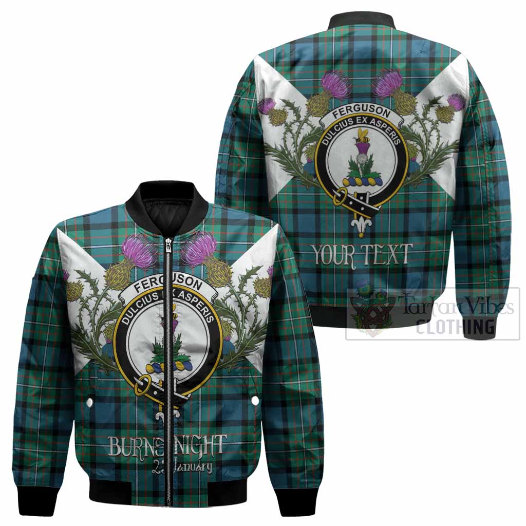 Ferguson (Fergusson) Tartan Family Crest Bomber Jacket Scottish Burns Night Thistle Floral