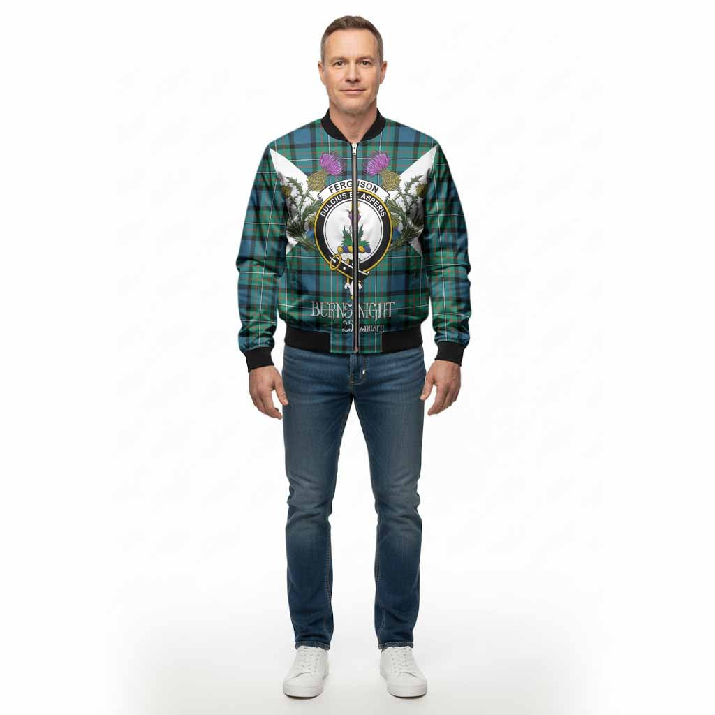 Ferguson (Fergusson) Tartan Family Crest Bomber Jacket Scottish Burns Night Thistle Floral