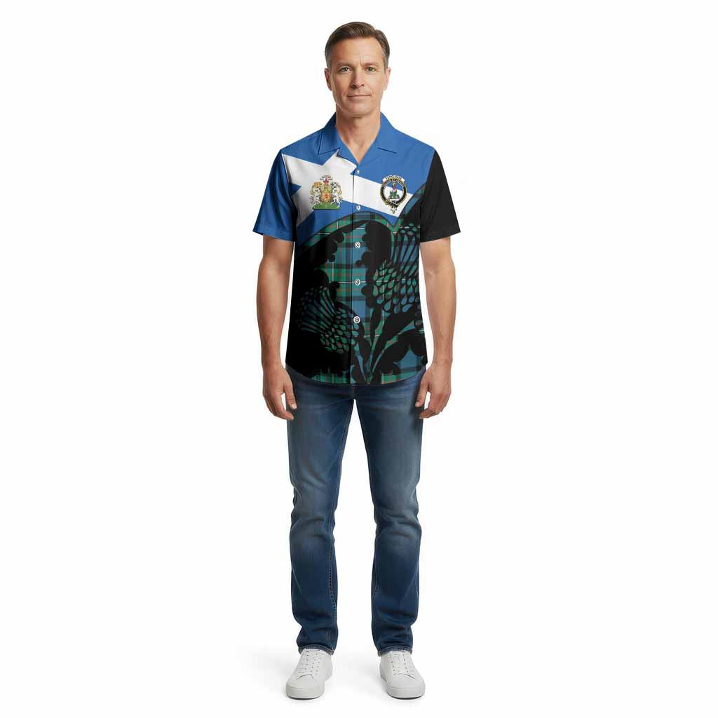Ferguson (Fergusson) Tartan Family Crest Cotton Hawaiian Shirt Scotland Thistle Floral Flag Style