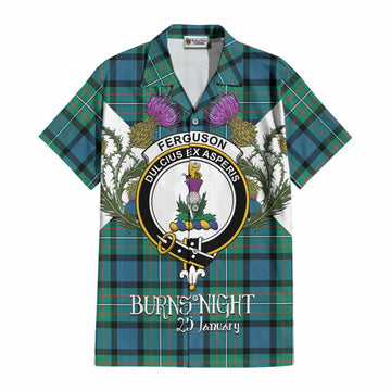 Ferguson (Fergusson) Tartan Family Crest Cotton Hawaiian Shirt Scottish Burns Night Thistle Floral