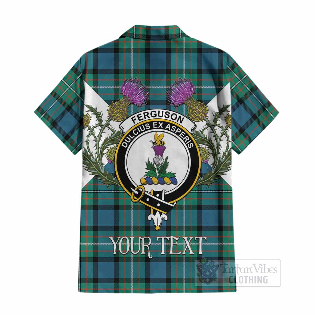 Ferguson (Fergusson) Tartan Family Crest Cotton Hawaiian Shirt Scottish Burns Night Thistle Floral