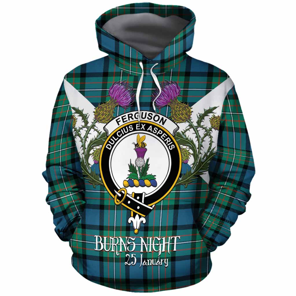 Ferguson (Fergusson) Tartan Family Crest Cotton Hoodie Scottish Burns Night Thistle Floral