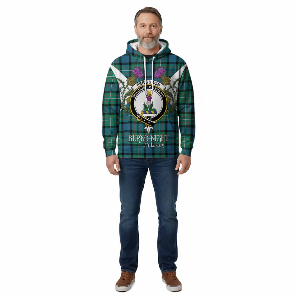 Ferguson (Fergusson) Tartan Family Crest Cotton Hoodie Scottish Burns Night Thistle Floral