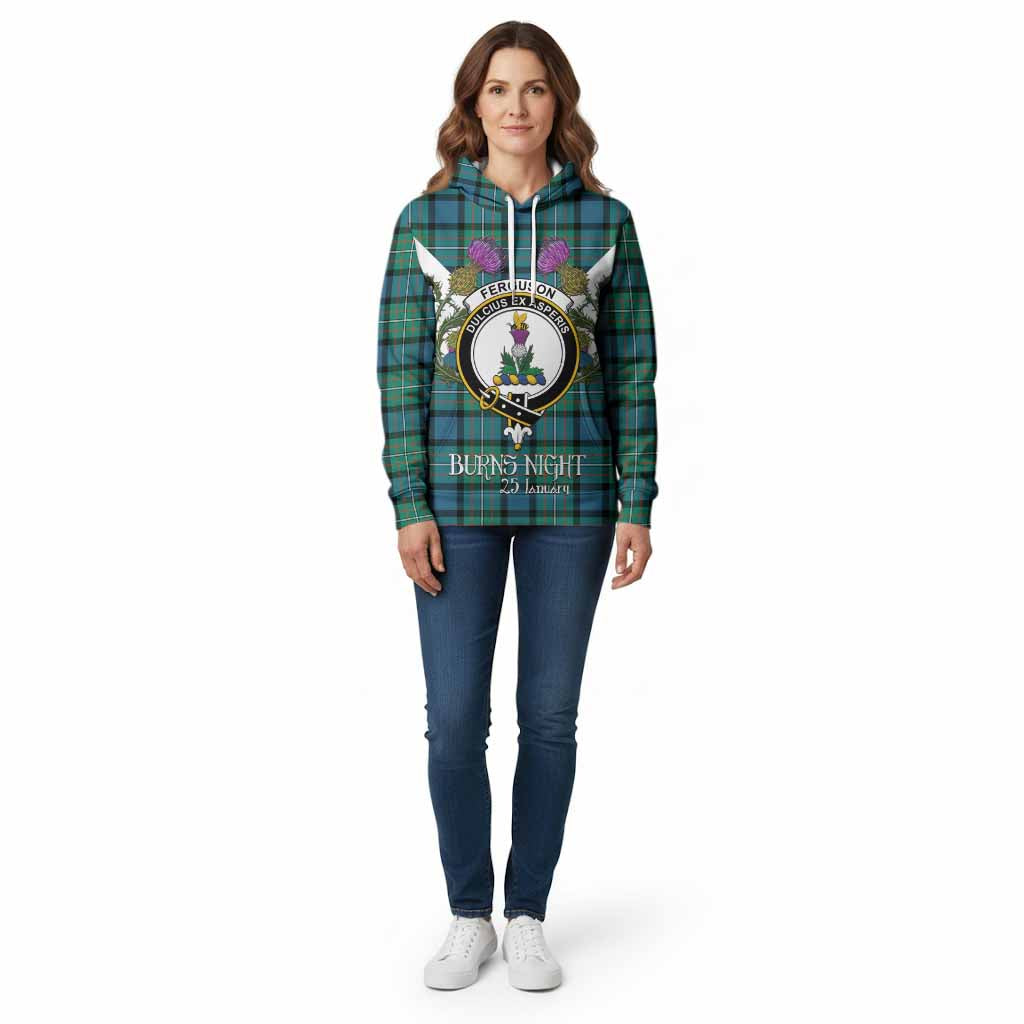 Ferguson (Fergusson) Tartan Family Crest Cotton Hoodie Scottish Burns Night Thistle Floral