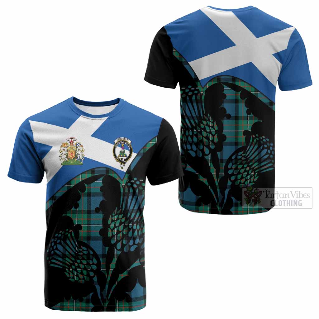 Ferguson (Fergusson) Tartan Family Crest Cotton T-shirt Scotland Thistle Floral Flag Style
