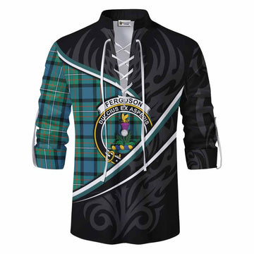 Ferguson (Fergusson) Tartan Family Crest Ghillie Kilt Shirt Celtic Scottish Thistle Floral