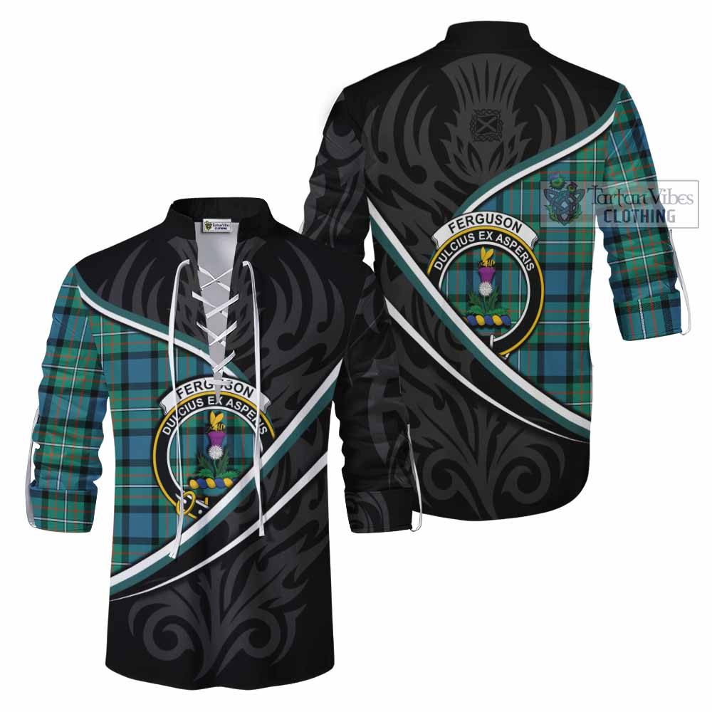 Ferguson (Fergusson) Tartan Family Crest Ghillie Kilt Shirt Celtic Scottish Thistle Floral - Tartan Vibes Clothing