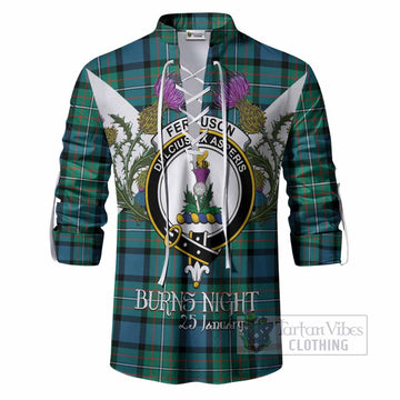 Ferguson (Fergusson) Tartan Family Crest Ghillie Shirt Scottish Burns Night Thistle Floral