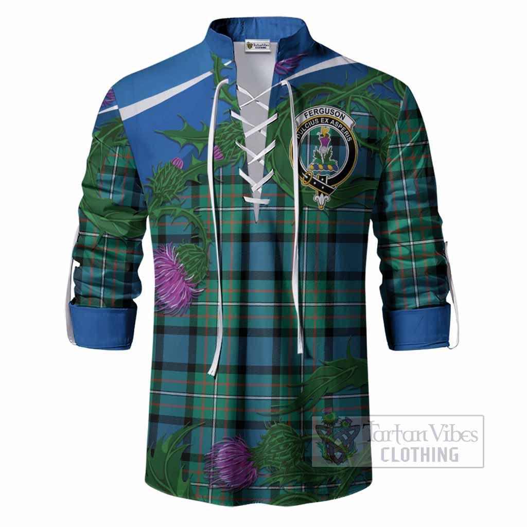 Ferguson (Fergusson) Tartan Family Crest Ghillie Shirt Thistle in Minimalism