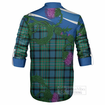 Ferguson (Fergusson) Tartan Family Crest Ghillie Shirt Thistle in Minimalism