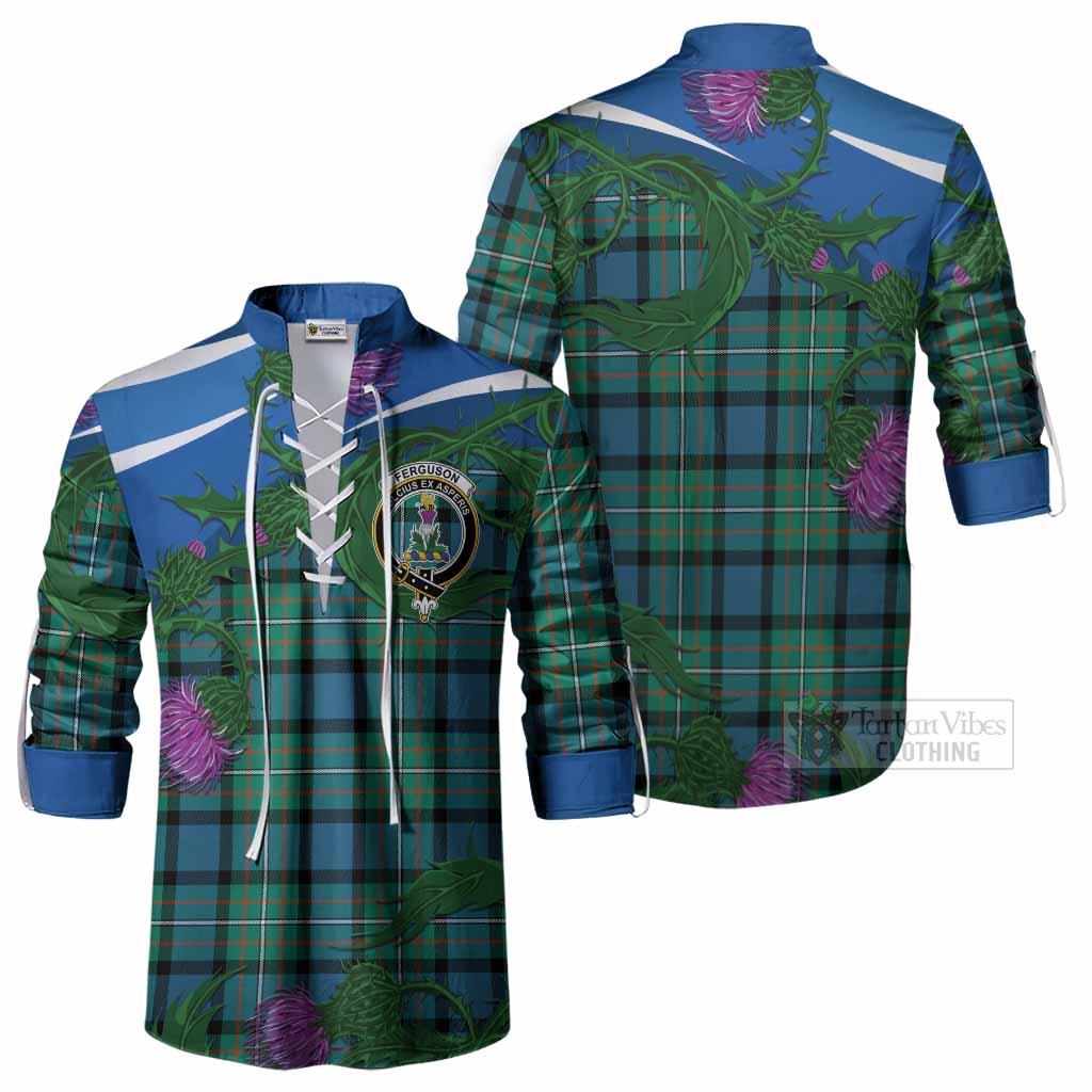 Ferguson (Fergusson) Tartan Family Crest Ghillie Shirt Thistle in Minimalism