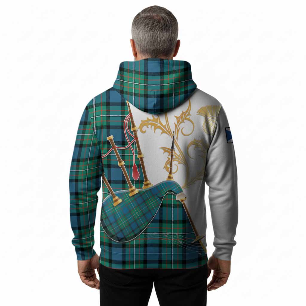 Ferguson (Fergusson) Tartan Family Crest Hoodie Bagpipes with Scottish Thistle
