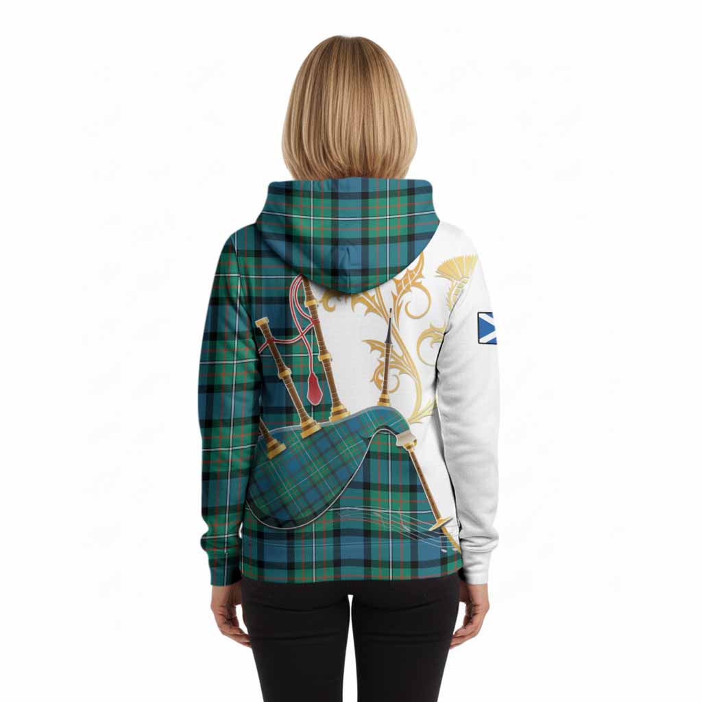 Ferguson (Fergusson) Tartan Family Crest Hoodie Bagpipes with Scottish Thistle