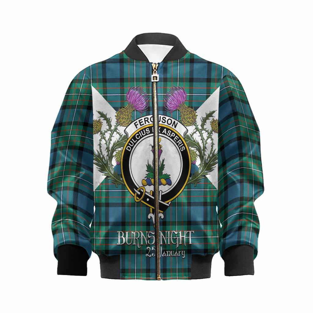 Ferguson (Fergusson) Tartan Family Crest Kid Bomber Jacket Scottish Burns Night Thistle Floral