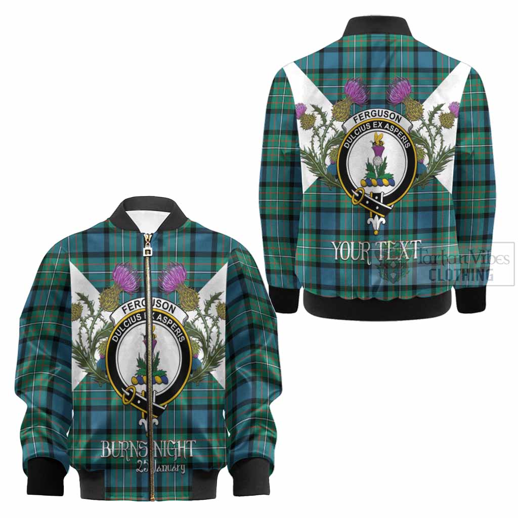 Ferguson (Fergusson) Tartan Family Crest Kid Bomber Jacket Scottish Burns Night Thistle Floral
