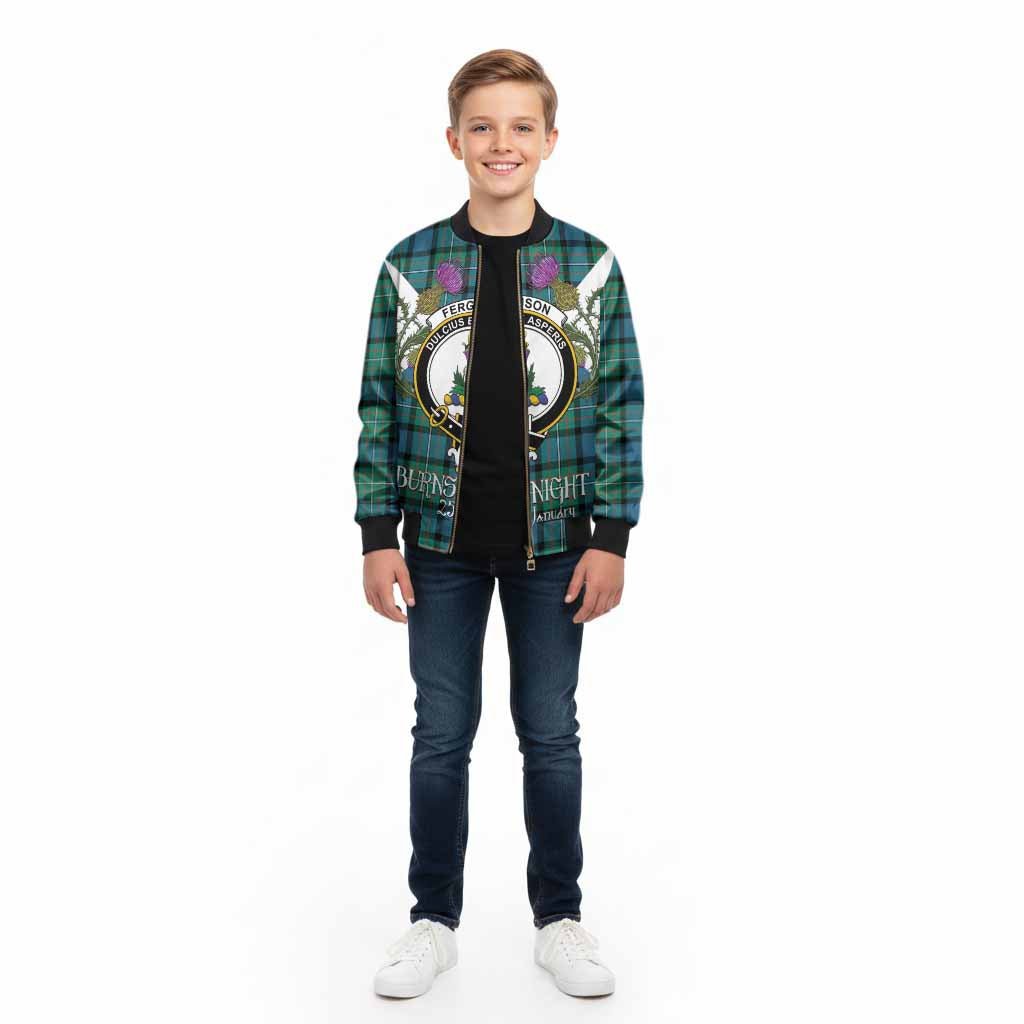 Ferguson (Fergusson) Tartan Family Crest Kid Bomber Jacket Scottish Burns Night Thistle Floral