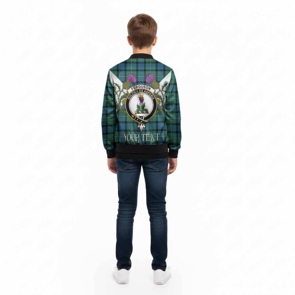 Ferguson (Fergusson) Tartan Family Crest Kid Bomber Jacket Scottish Burns Night Thistle Floral
