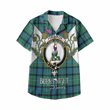 Ferguson (Fergusson) Tartan Family Crest Kid Hawaiian Shirt Scottish Burns Night Thistle Floral