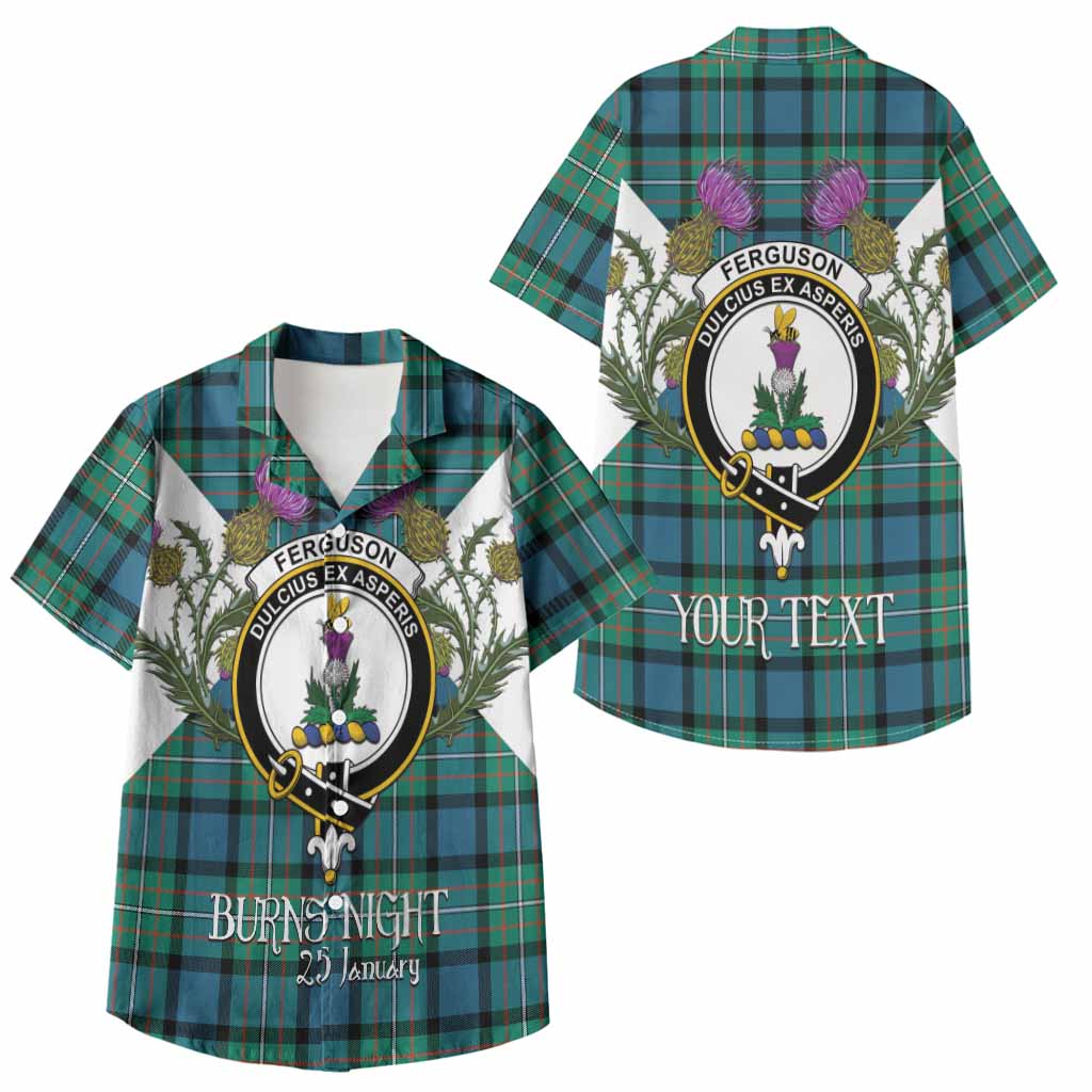 Ferguson (Fergusson) Tartan Family Crest Kid Hawaiian Shirt Scottish Burns Night Thistle Floral