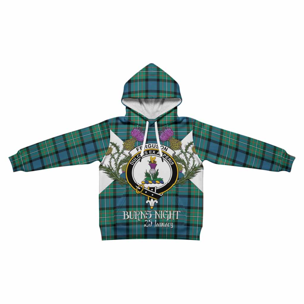 Ferguson (Fergusson) Tartan Family Crest Kid Hoodie Scottish Burns Night Thistle Floral