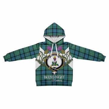 Ferguson (Fergusson) Tartan Family Crest Kid Hoodie Scottish Burns Night Thistle Floral